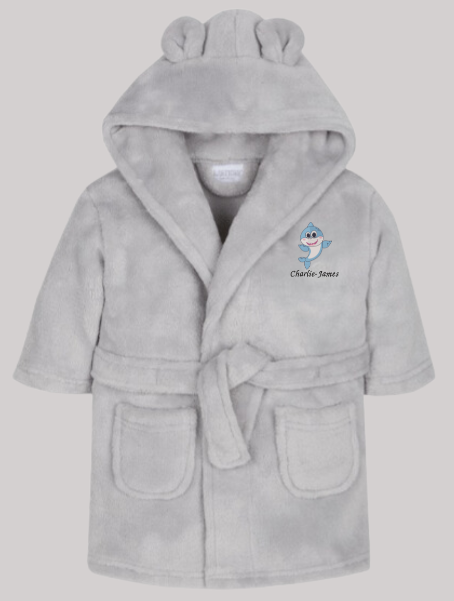 Baby Hooded Bear Robe - Grey