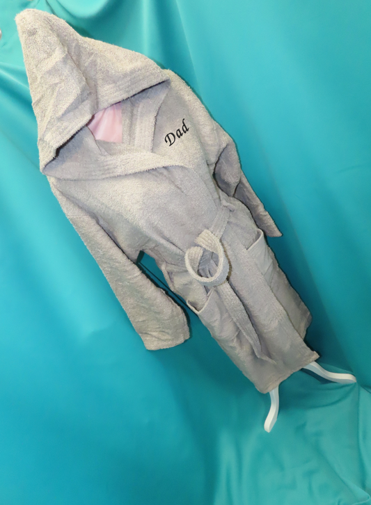 Egyptian Cotton Grey Robe - With Hood