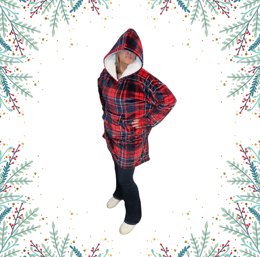 Adults - Oversized Tartan Fleece Hoodie