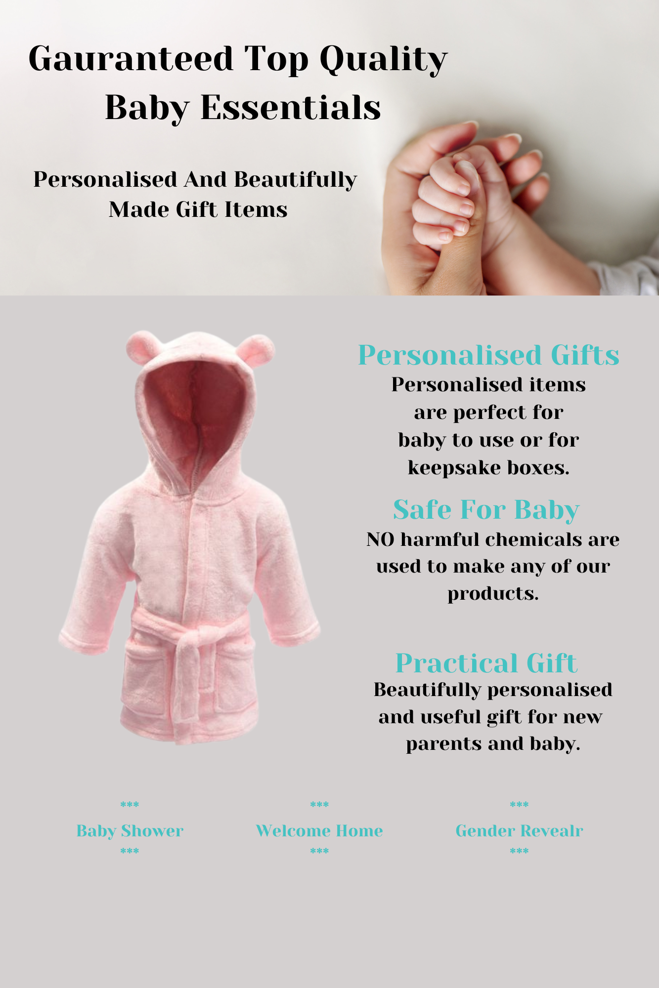 Baby Hooded Bear Robe - Pink