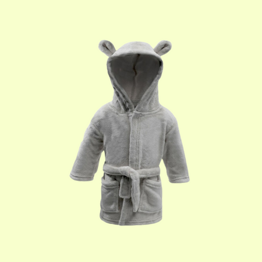 Baby Hooded Bear Robe - Grey