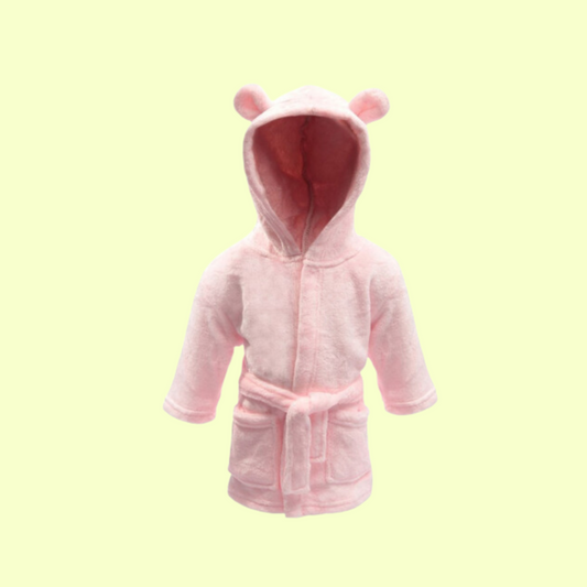 Baby Hooded Bear Robe - Pink